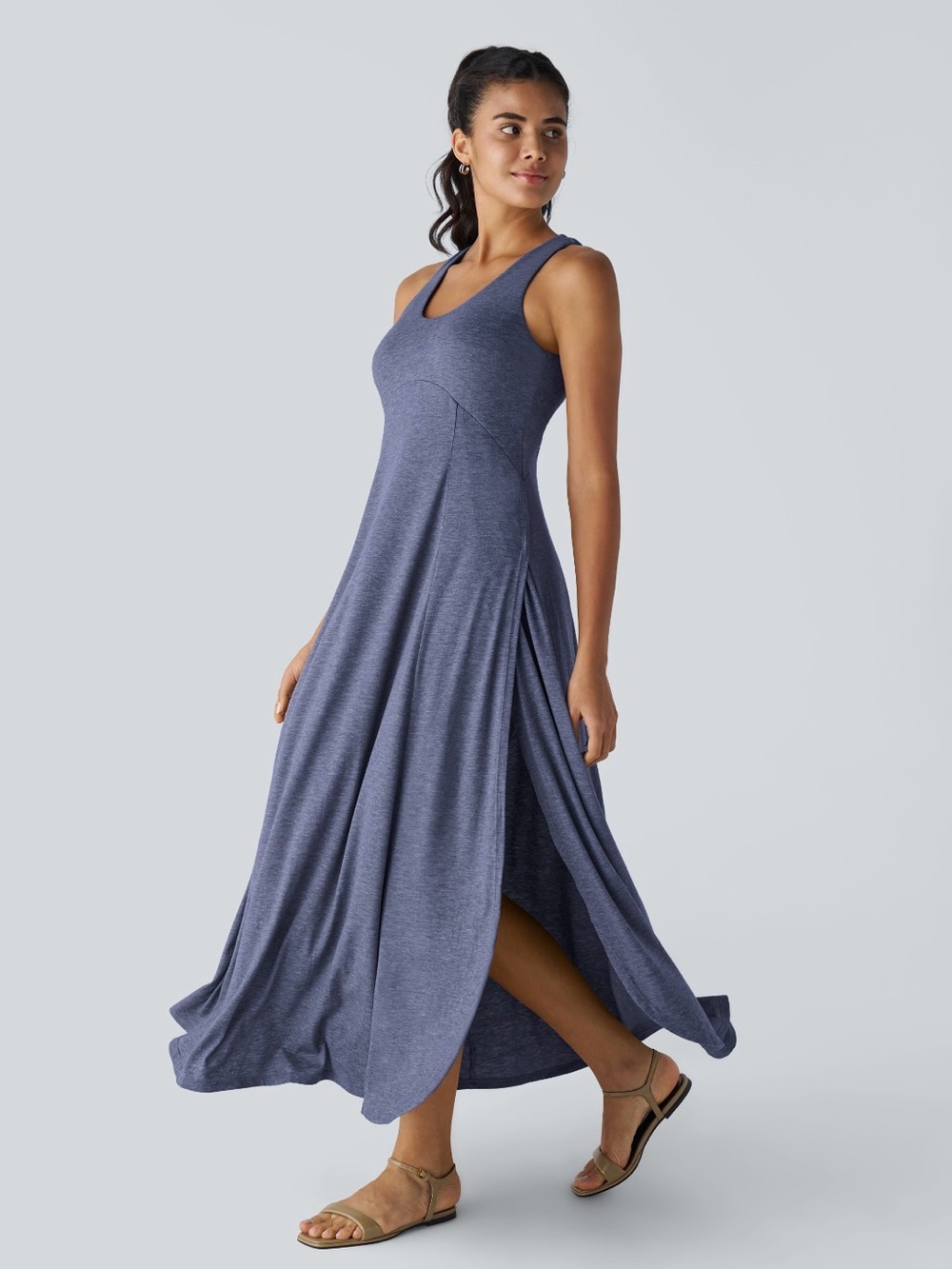 HALARA Sleeveless Maxi Dress in Heather Navy Blue